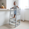 Torre de aprendizagem Montessori clássica branca em madeira com altura ajustável