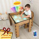 Mesa Infantil de Madeira com Luz Montessori e Tampa Educativa, caixa de areia iluminada, DannyFunny Mesa Infantil de Madeira com Luz Montessori e Tampa Educativa, caixa de areia iluminada, DannyFunny Image