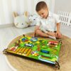 Quadro de atividades infantil bilateral, Quinta Iluminada em madeira com luz verde e elementos sensoriais variados