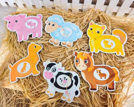 Conjunto de puzzles "Animais domésticos" 6 puzzles, pais e filhos