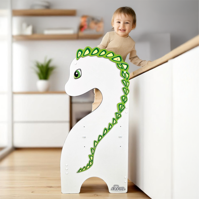 Torre educativa para crianças com design de dragão verde