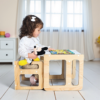 Conjunto de mesa e cadeira Montessori reversível em madeira natural para crianças