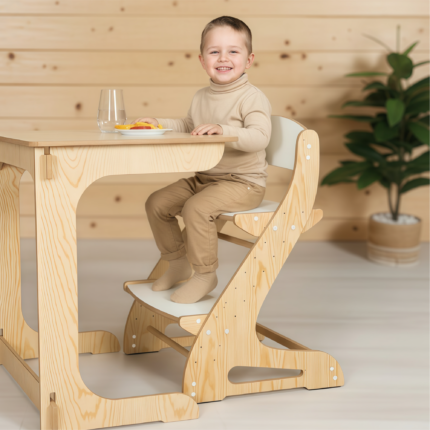Cadeira Evolutiva Montessori Infantil – Altura Ajustável “Moderna” em Madeira, 2em1 Cadeira e Escadote