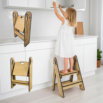Torre de Aprendizagem Montessori Dobrável em Madeira, Escadote – Resistente e Familiar –  DannyFunny