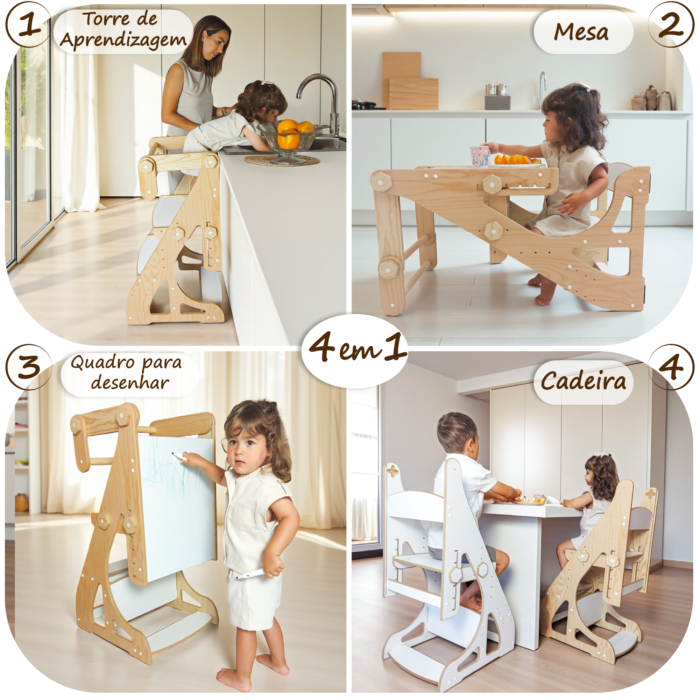 Torre de aprendizagem Montessori 4 em 1